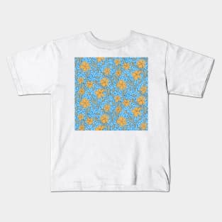 Buttercup floral pattern on blue Kids T-Shirt